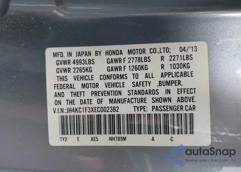 2014 Acura Rlx z USA, uszkodzony, nr VIN JH4KC1F3XEC002382